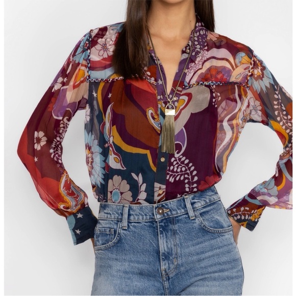 Johnny Was Jade Katerina Braided  Multicolor Floral Blouse - Picture 2 of 15